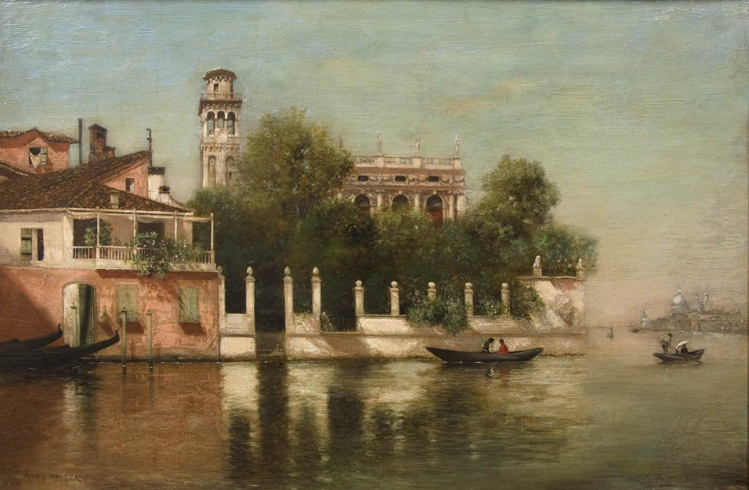 Antique Oil Painting | Venice, the French Gardens, ca. 1920 by Warren Sheppard | 20-5/8" x 28-5/8"-Oil Painting-Sterling-and-Burke