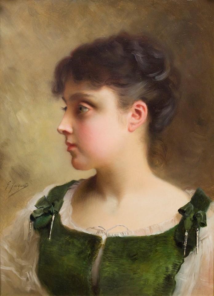 Antique Oil Painting on Panel | A Young Girl by Gustave Jean Jacquet | 20" x 16 1/2"-Oil on Panel-Sterling-and-Burke