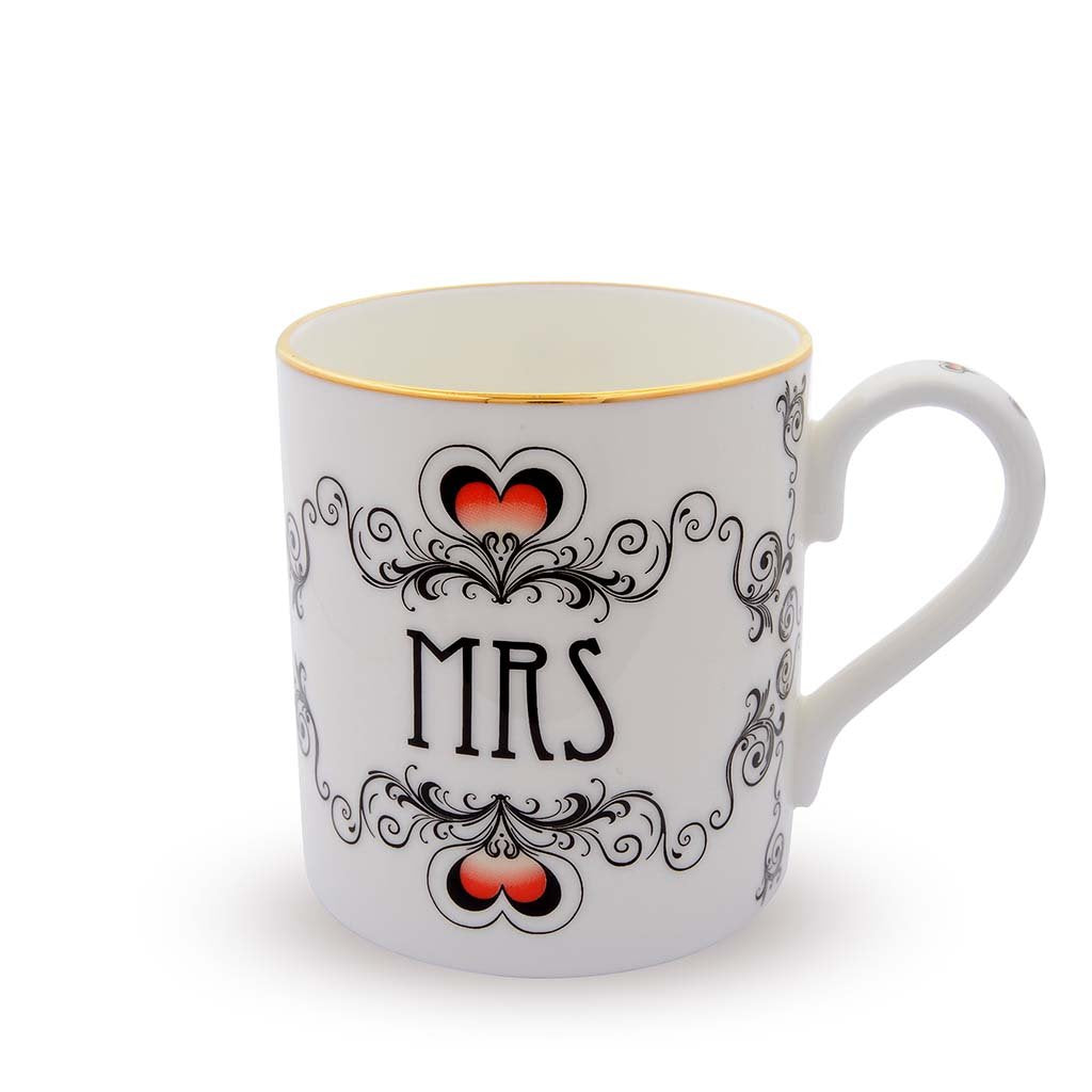 Halcyon Days Mrs and Mrs Wedding Mugs in White, Set of 2-Mug-Sterling-and-Burke
