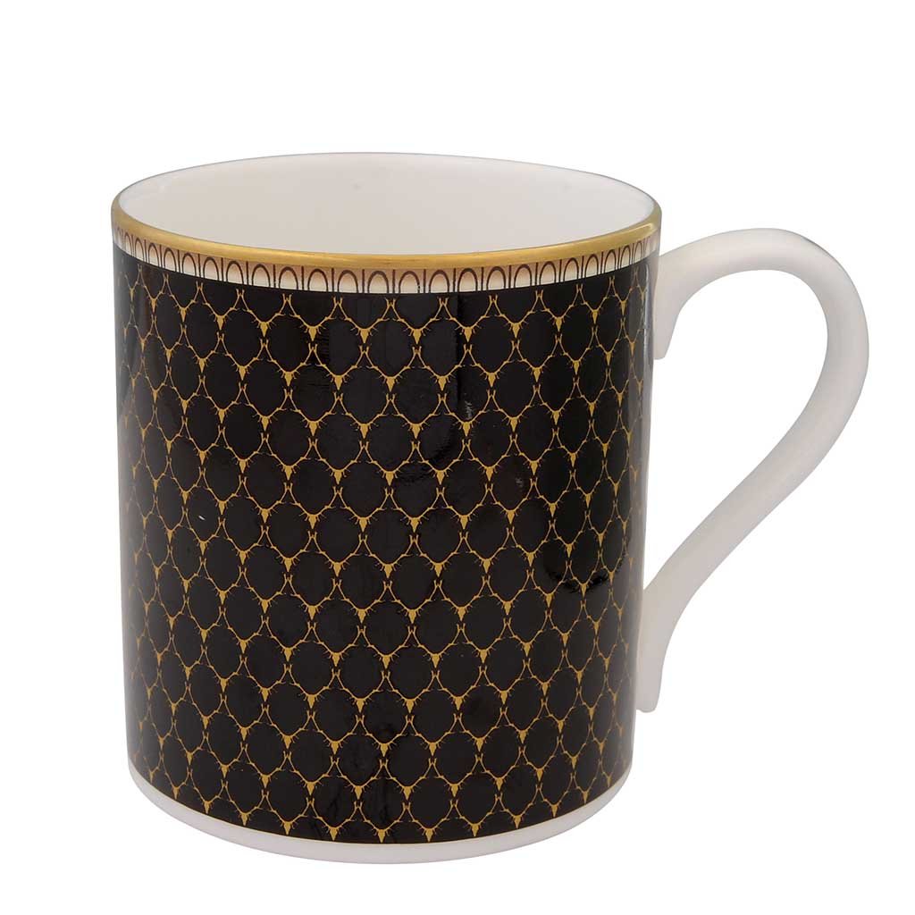 Halcyon Days Antler Trellis Mug in Black-Bone China-Sterling-and-Burke