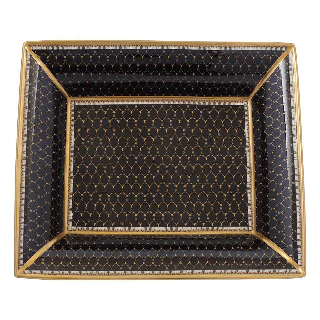 Halcyon Days Antler Trellis Trinket Tray in Black, Rectangular-Bone China-Sterling-and-Burke