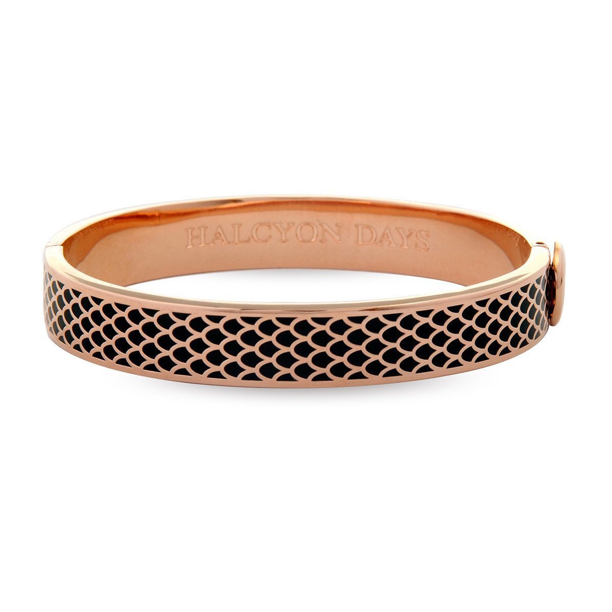 Halcyon Days 1cm Salamander Hinged Enamel Bangle in Black and Rose Gold-Bangle-Sterling-and-Burke