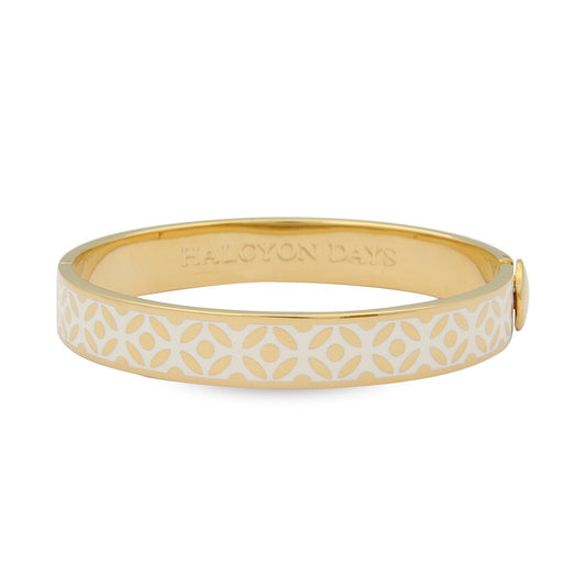 Halcyon Days 1cm Rose Hinged Enamel Bangle in Cream and Gold-Bangle-Sterling-and-Burke
