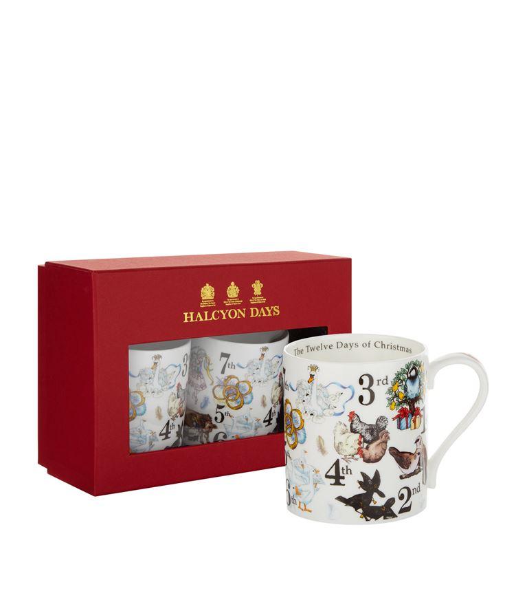 Halcyon Days The Twelve Days of Christmas Mugs, Set of 2-Bone China-Sterling-and-Burke