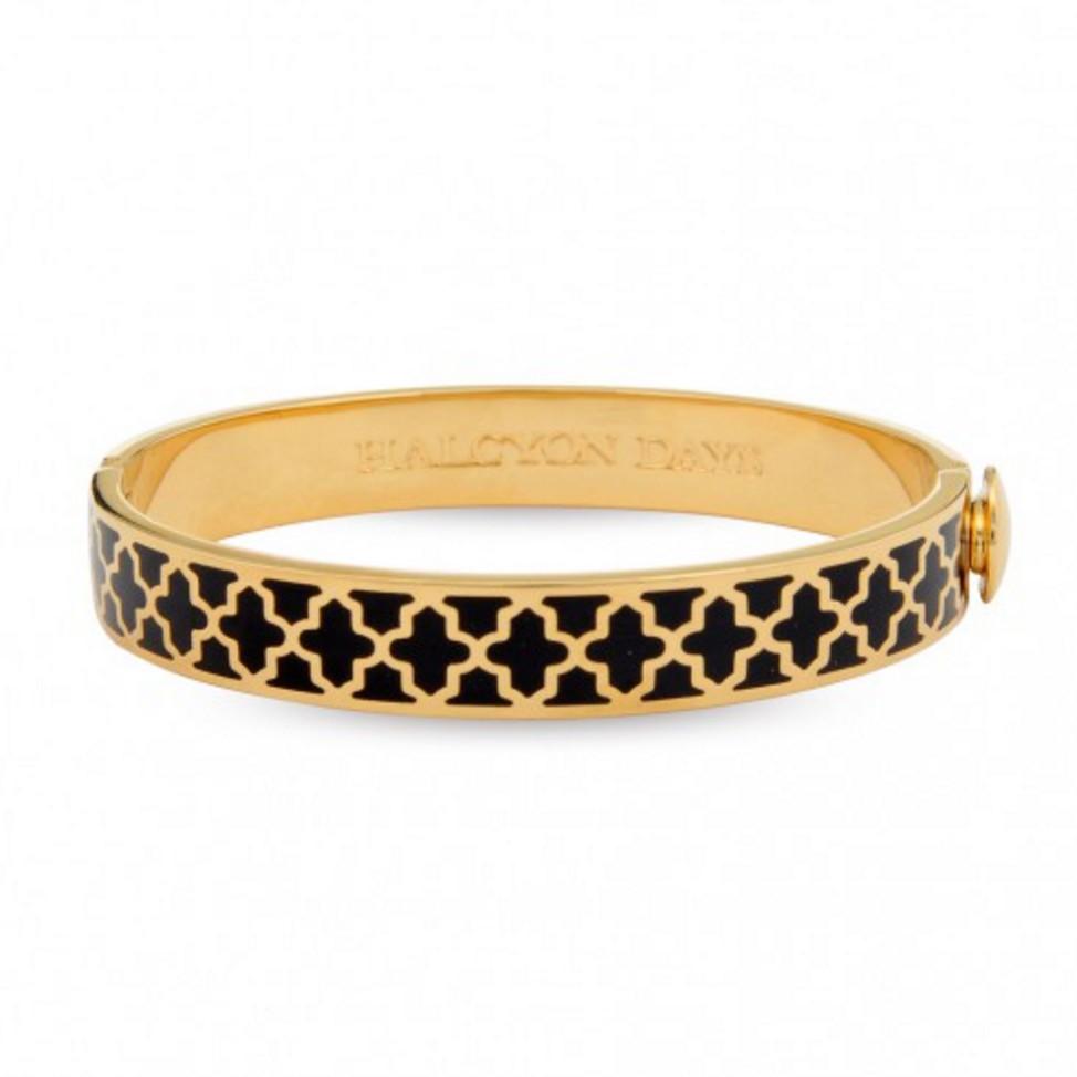Halcyon Days 1cm Agama Hinged Enamel Bangle in Black and Gold-Jewelry-Sterling-and-Burke