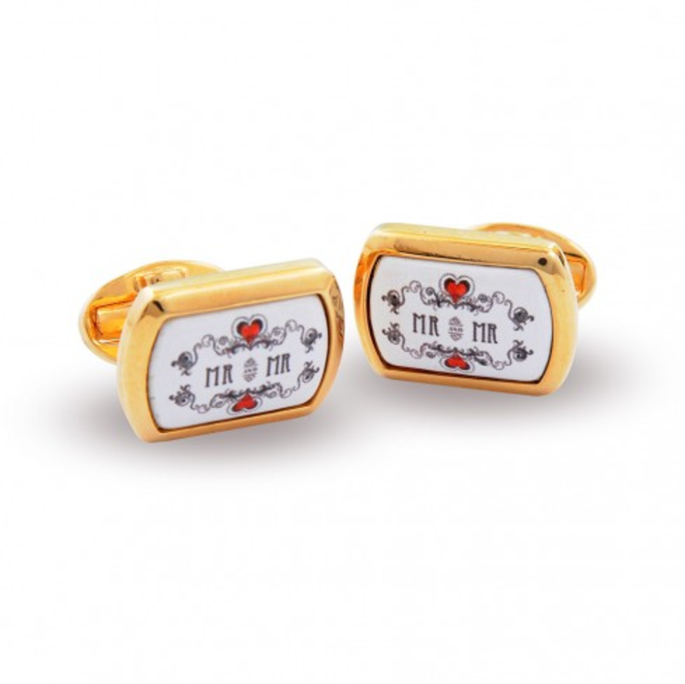 Halcyon Days Mr & Mrs Enamel Cufflinks in Gold-Enamel Cufflinks-Sterling-and-Burke