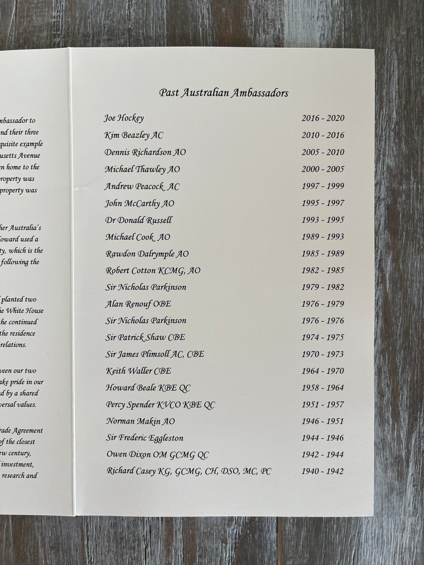 Australian Embassy | Program Pricing | Complete Program including Cover, Blank Inserts, & Tassels