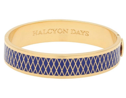 Halcyon Days 13mm Parterre Hinged Enamel Bangle in Deep Cobalt and Gold-Jewelry-Sterling-and-Burke