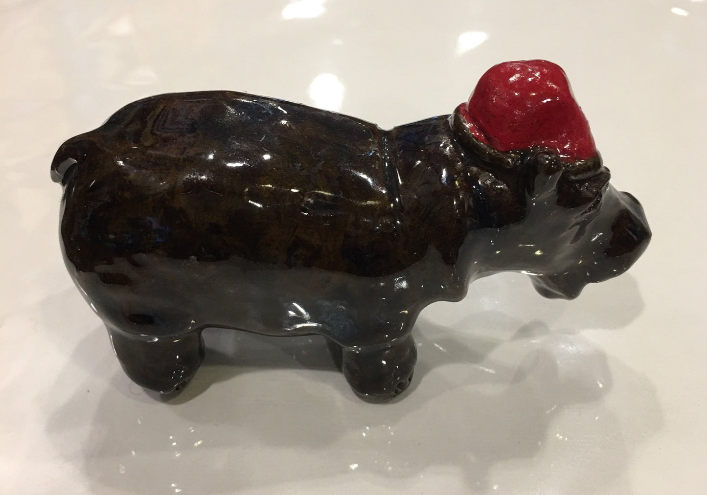 Ceramic | GW Baseball Cap Hippo by Trinka Roeckelein | 2.5" x 5"-Ceramics-Sterling-and-Burke