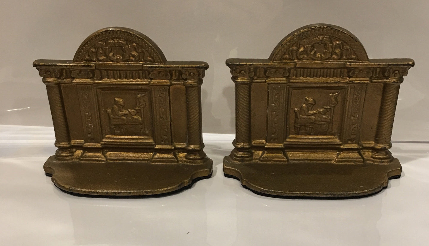Vintage Patriotic Betsy Ross Book Ends | Betsy Ross Bookends | Cast Iron Gold Finish | Vintage 1950's-Antique Artifact-Sterling-and-Burke