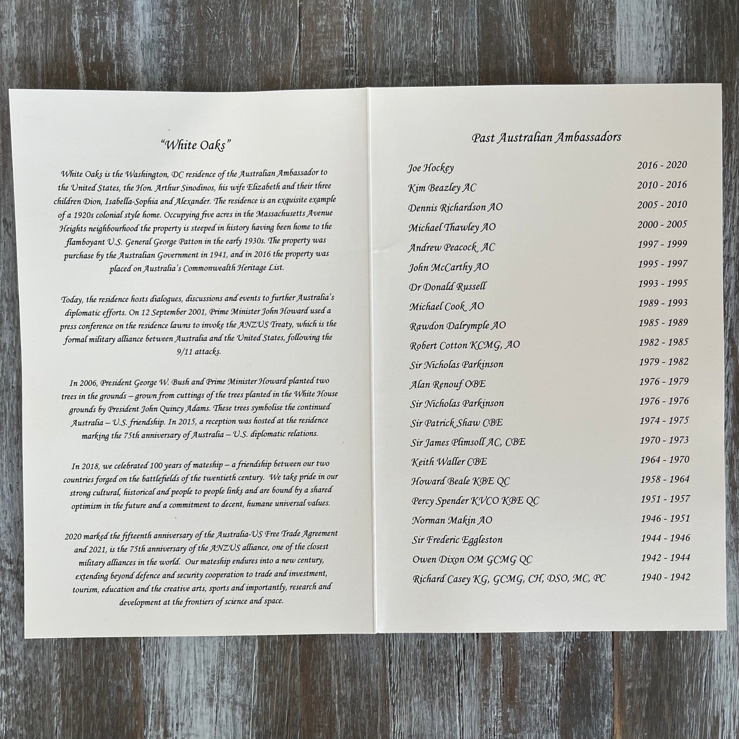 Australian Embassy | Program Pricing | Complete Program including Cover, Blank Inserts, & Tassels