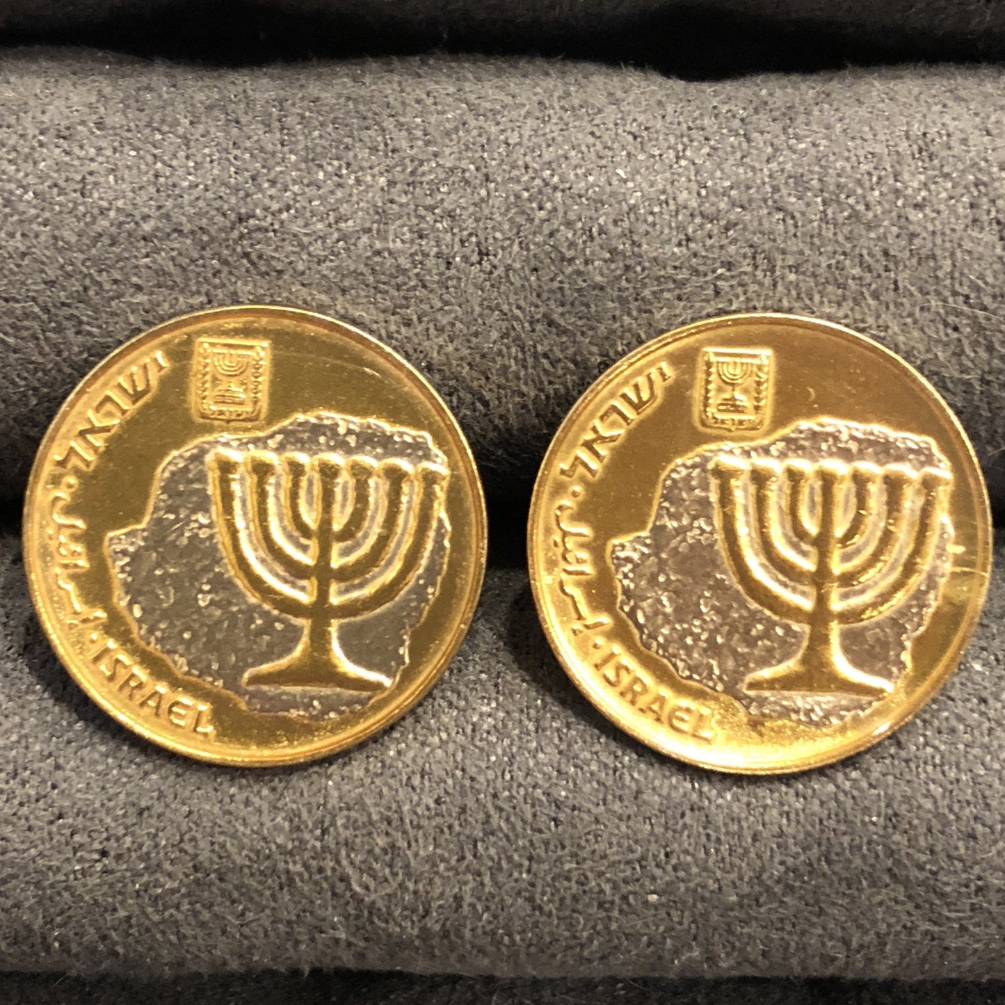 Hand Painted Authentic Coin Cufflinks | Israel Coin Cufflinks | Israeli Menorah on Papyrus Coin Cufflinks | Gold and Silver | Sterling and Burke | Made in USA-Coin Cufflinks-Sterling-and-Burke