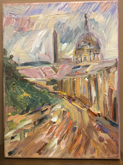 DC Meets Paris | Washington, DC Art | Original Oil and Acrylic on Canvas by Zachary Sasim | 9" by 12" | Commission-Oil and acrylic-Sterling-and-Burke