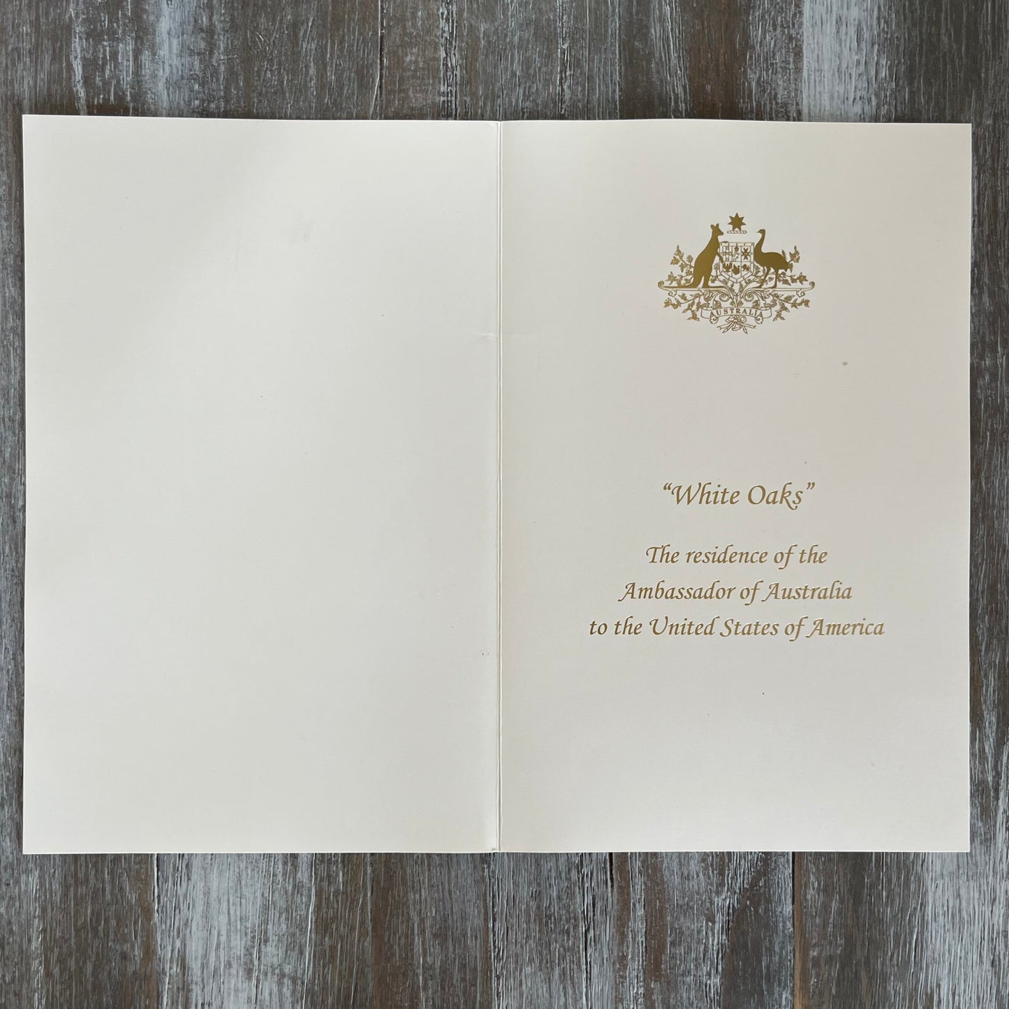 Australian Embassy | Diplomatic Fold Over Place Card | Hand Engraved Seal