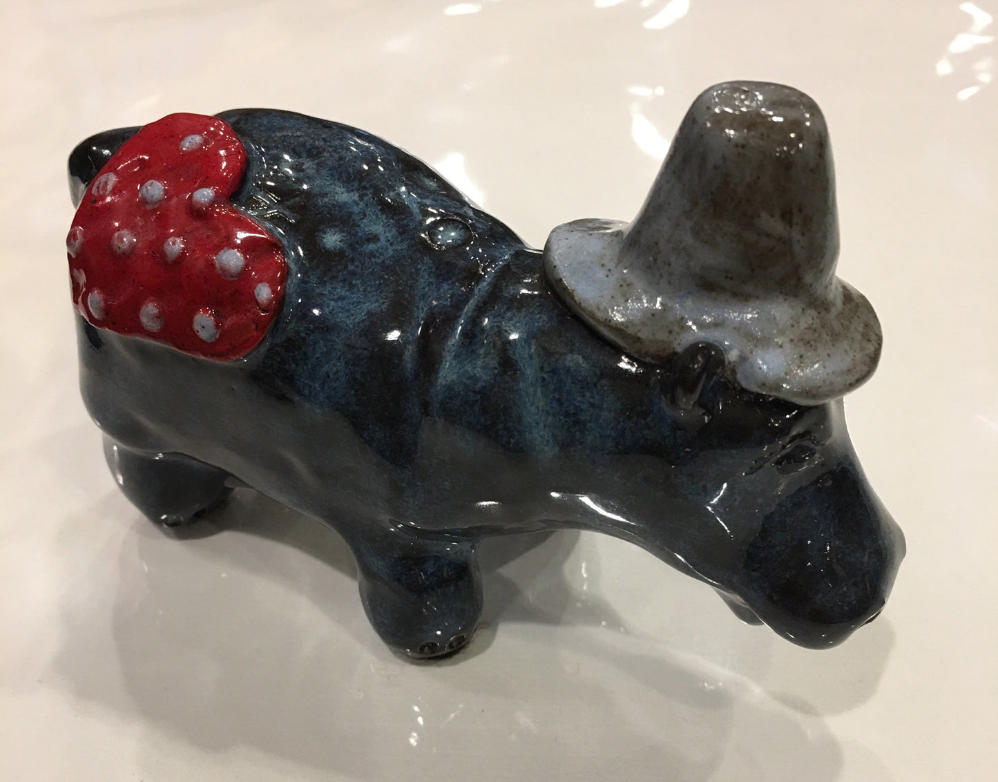 Ceramic | Loving Cowboy Hippo with Heart by Trinka Roeckelein-Ceramics-Sterling-and-Burke