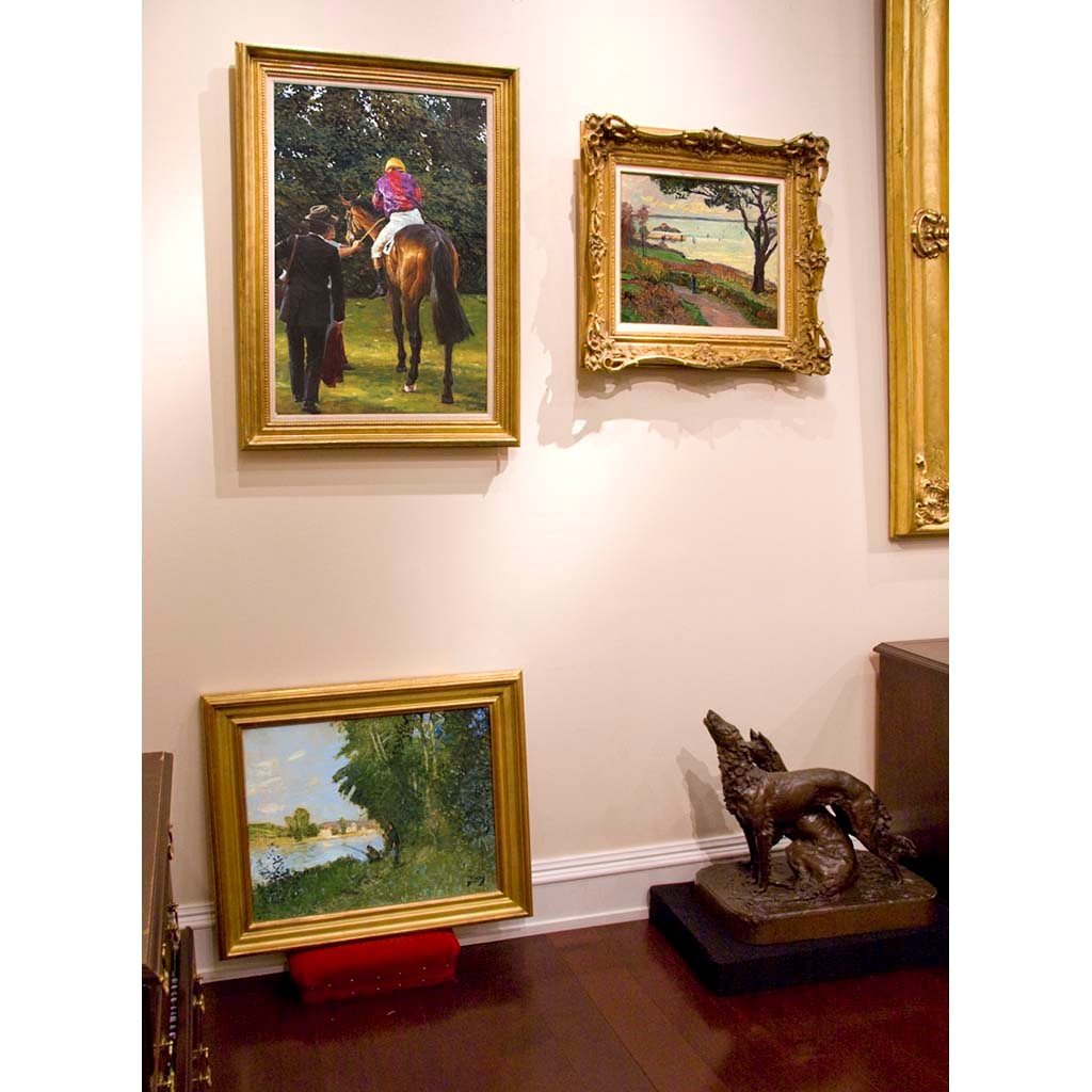 Antique Oil Painting | Unsaddling at Windsor, 1988 by Jay Boyd Kirkman | 36" by 26"-Oil Painting-Sterling-and-Burke