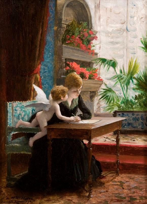 Antique Oil Painting | Jeune femme at Amour, ca. 1888 by Jean Leon Gerome | 16" x 13 7/8"-Oil Painting-Sterling-and-Burke