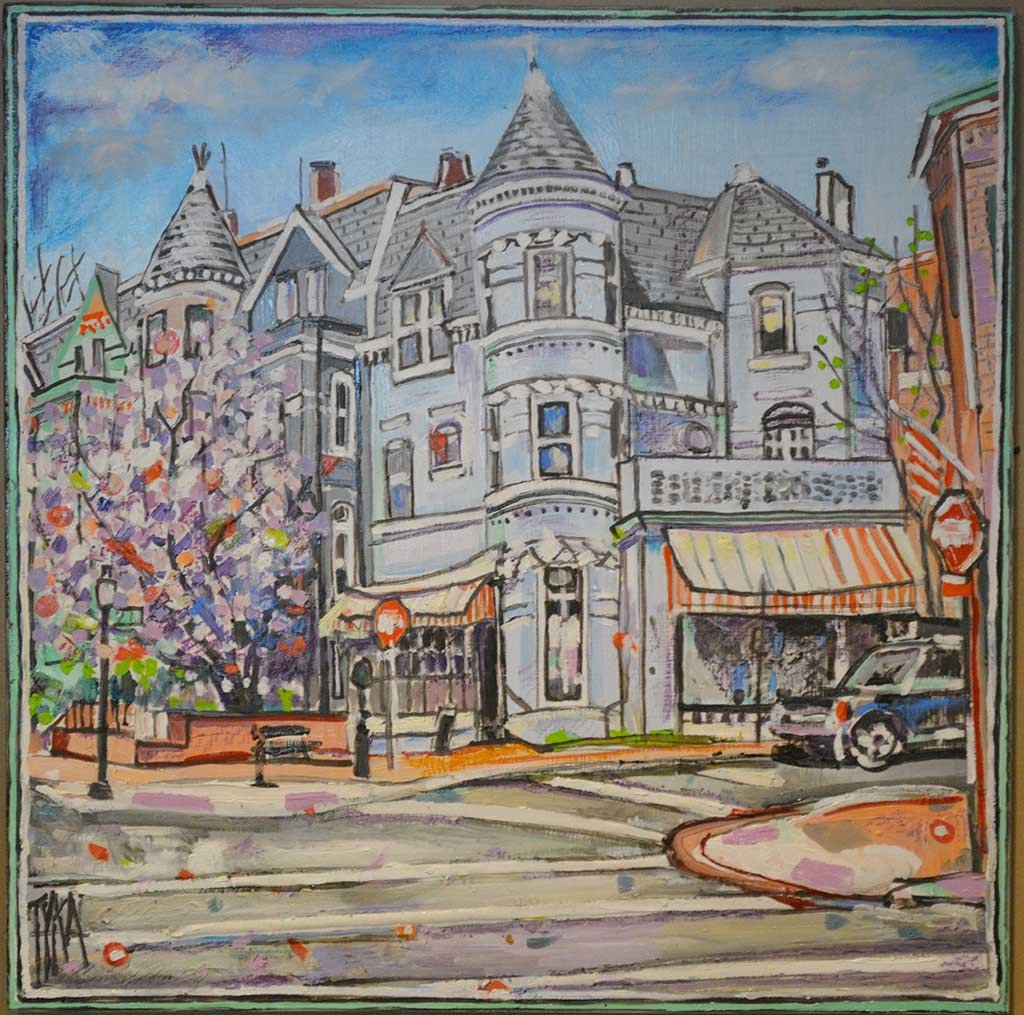 Art | 27 and P Street DC | Original Oil Painting on Wood by Joanna Tyka | 24" x 24"-Oil Painting-Sterling-and-Burke