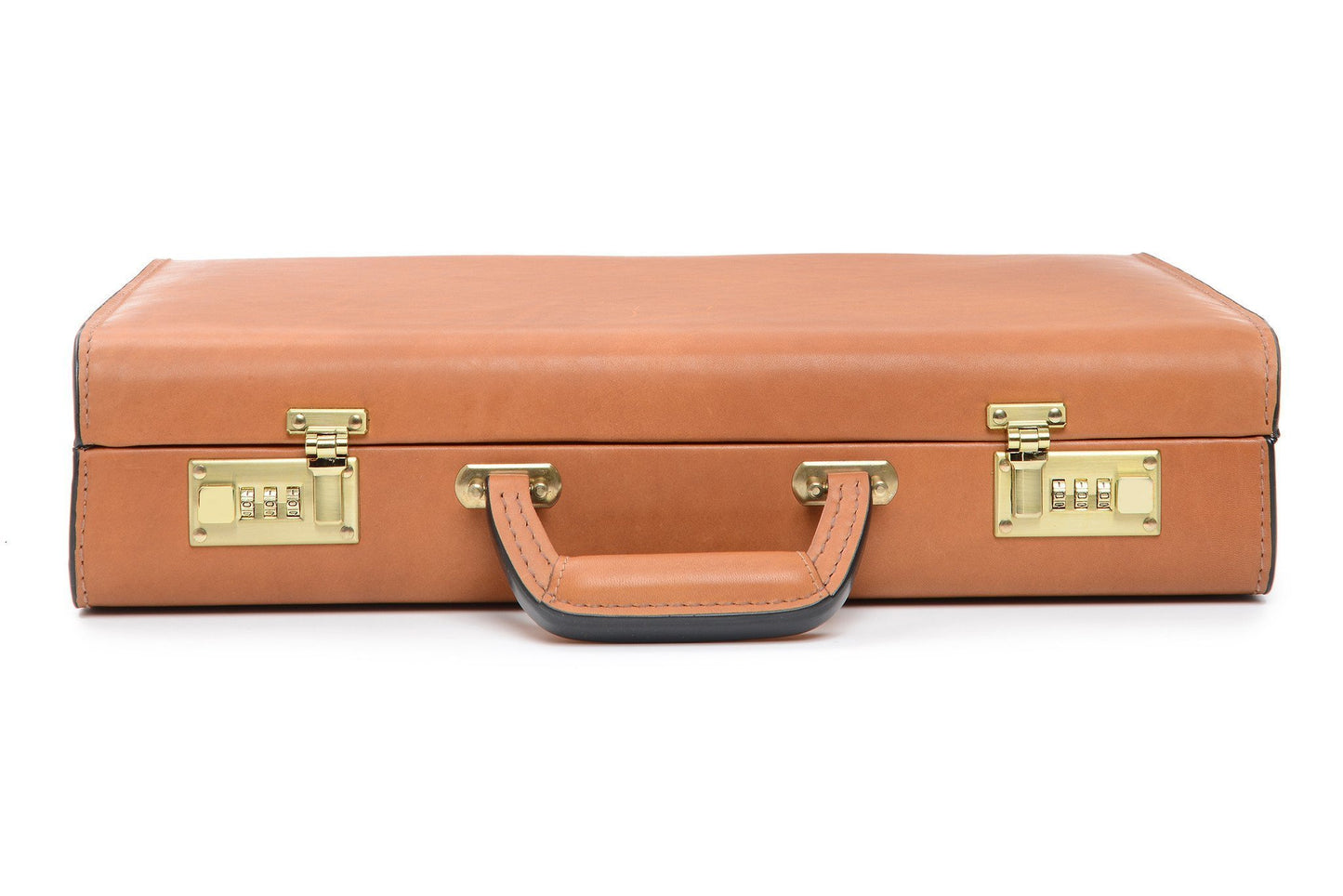 Attache Case | American Belting Leather | Monroe Classic | 4 Inch Leather Attache Brief Case | Monogram with Initials | Korchmar | Tan or Black-Attache-Sterling-and-Burke