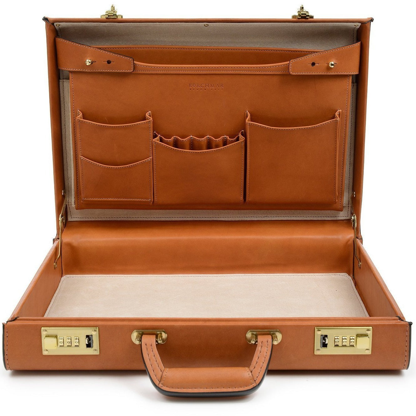 Attache Case | American Belting Leather | Monroe Classic | 4 Inch Leather Attache Brief Case | Monogram with Initials | Korchmar | Tan or Black-Attache-Sterling-and-Burke