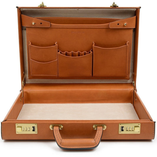 Attache Case | American Belting Leather | Monroe Classic | 4 Inch Leather Attache Brief Case | Monogram with Initials | Korchmar | Tan or Black-Attache-Sterling-and-Burke