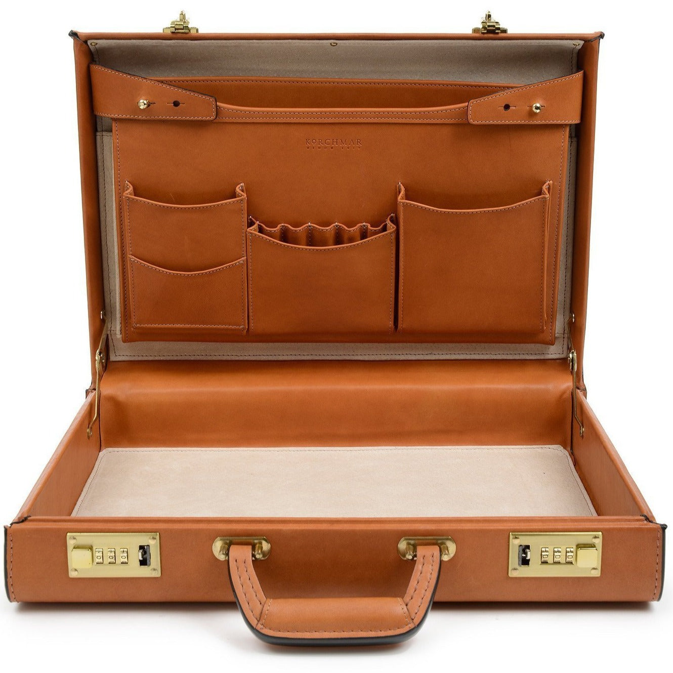 Attache Case | American Belting Leather | Monroe Classic | 4 Inch Leather Attache Brief Case | Monogram with Initials | Korchmar | Tan or Black-Attache-Sterling-and-Burke