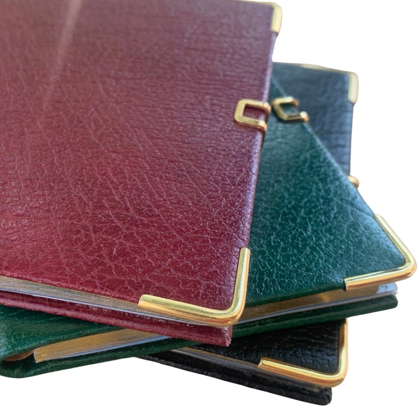 Address Book with Pencil, Gold Clasp, Gold Corners, Buffalo Embossed Calf Leather 4 by 2.5 Inch