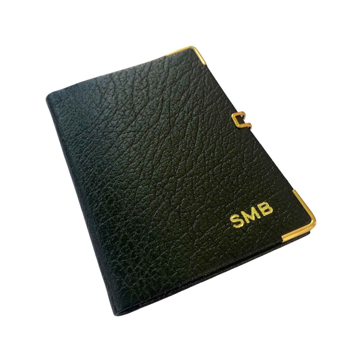 Address Book with Pencil, Gold Clasp, Gold Corners, Buffalo Embossed Calf Leather 4 by 2.5 Inch