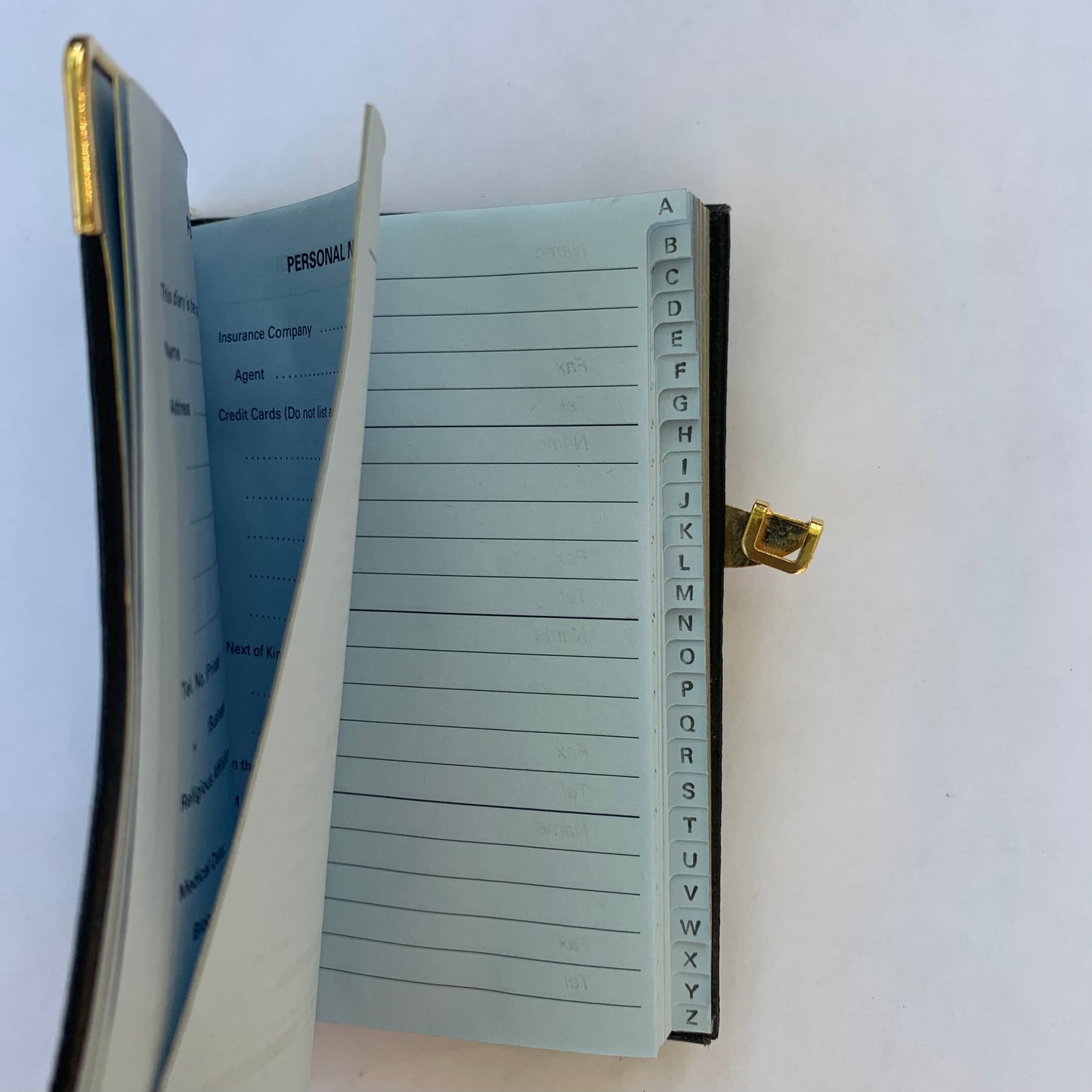 Address Book with Pencil, Gold Clasp, Gold Corners, Buffalo Embossed Calf Leather 4 by 2.5 Inch