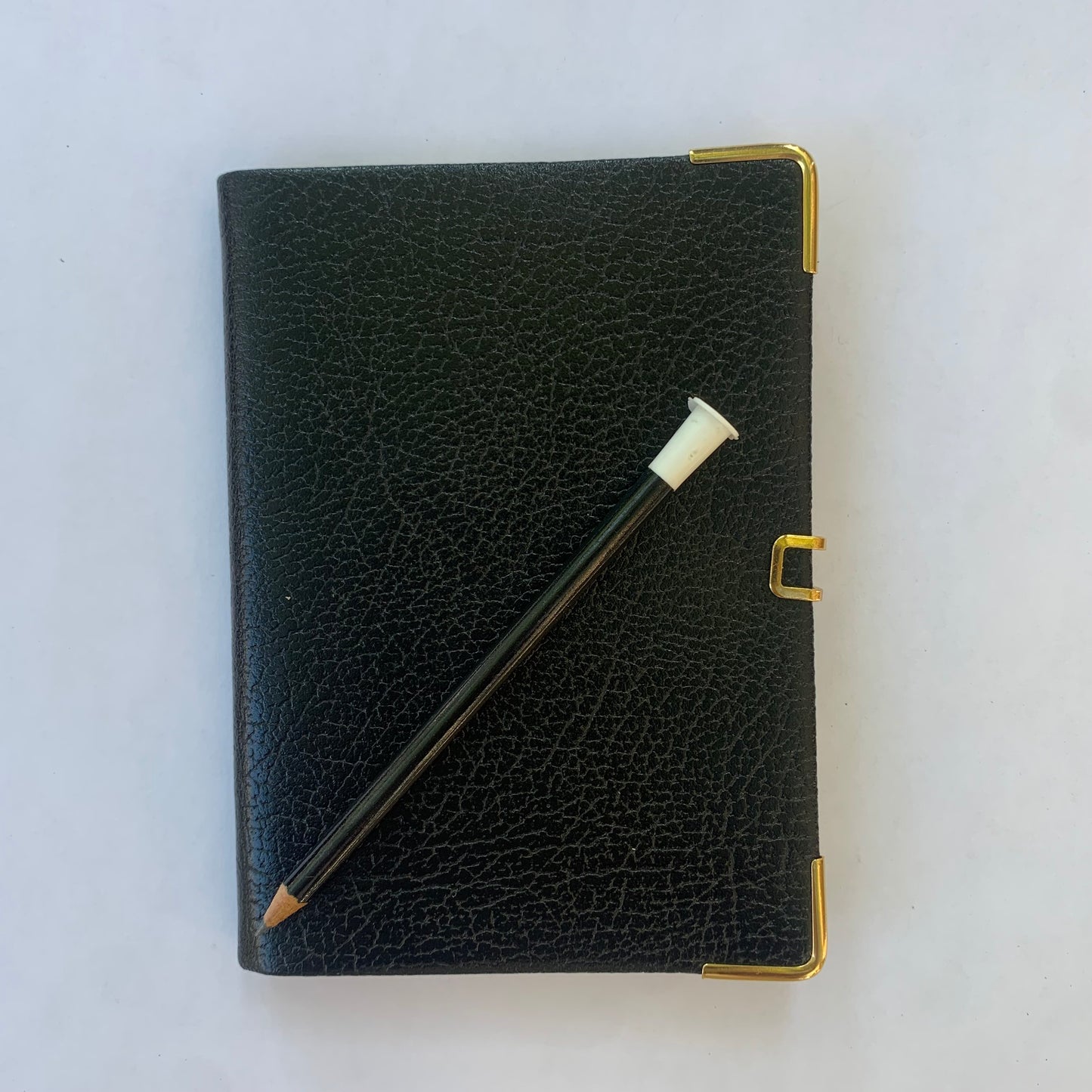 Address Book with Pencil, Gold Clasp, Gold Corners, Buffalo Embossed Calf Leather 4 by 2.5 Inch