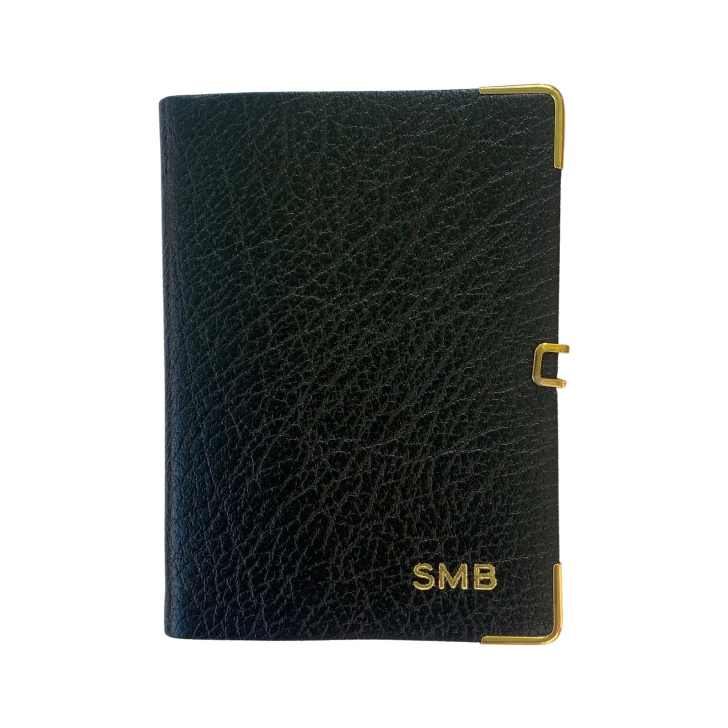 Address Book with Pencil, Gold Clasp, Gold Corners, Buffalo Embossed Calf Leather 4 by 2.5 Inch