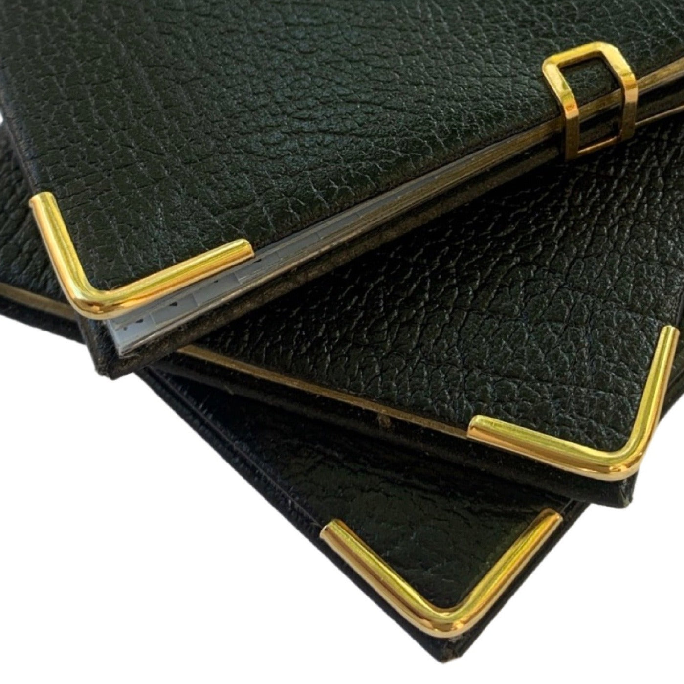 Address Book with Pencil, Gold Clasp, Gold Corners, Buffalo Embossed Calf Leather 4 by 2.5 Inch