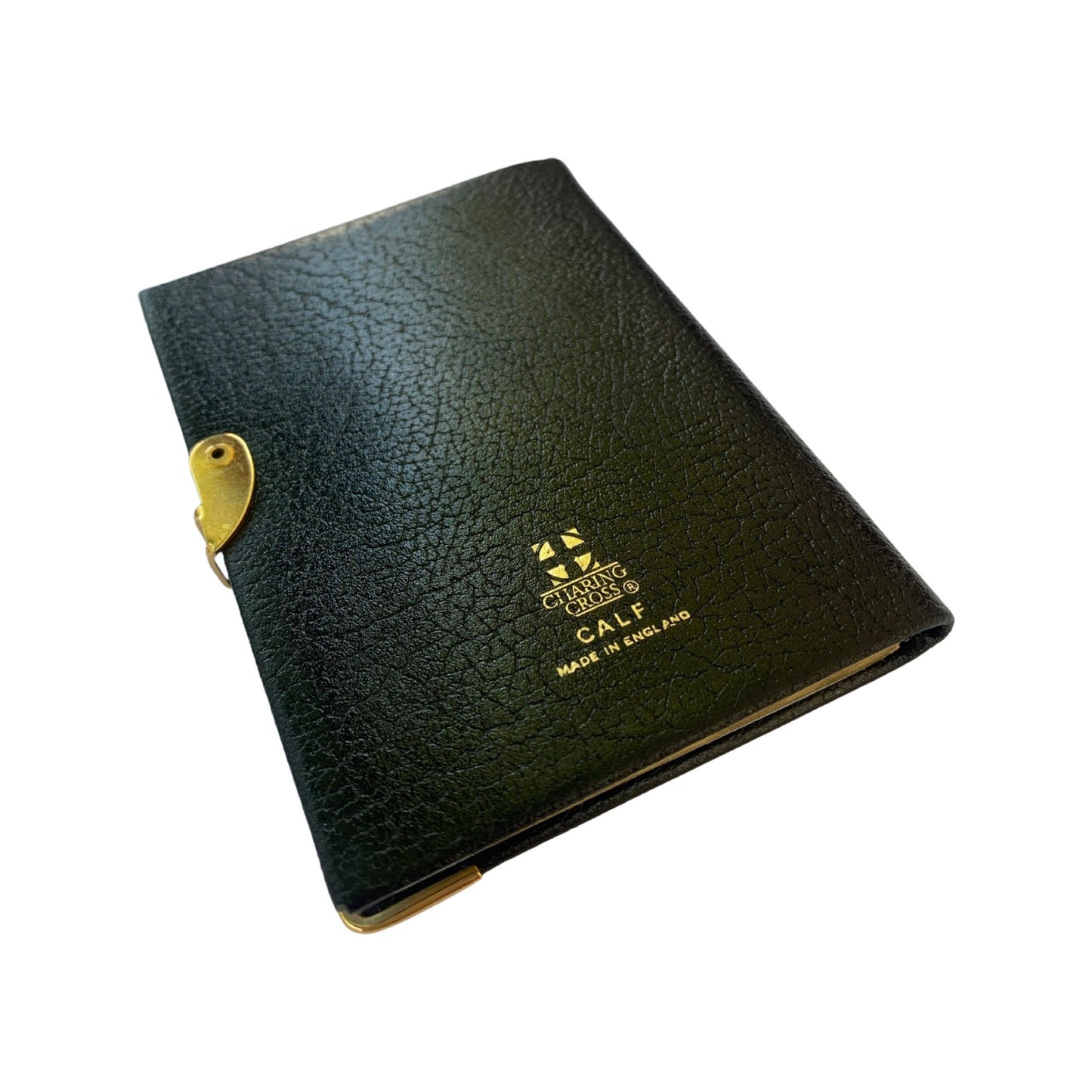 Address Book with Pencil, Gold Clasp, Gold Corners, Buffalo Embossed Calf Leather 4 by 2.5 Inch
