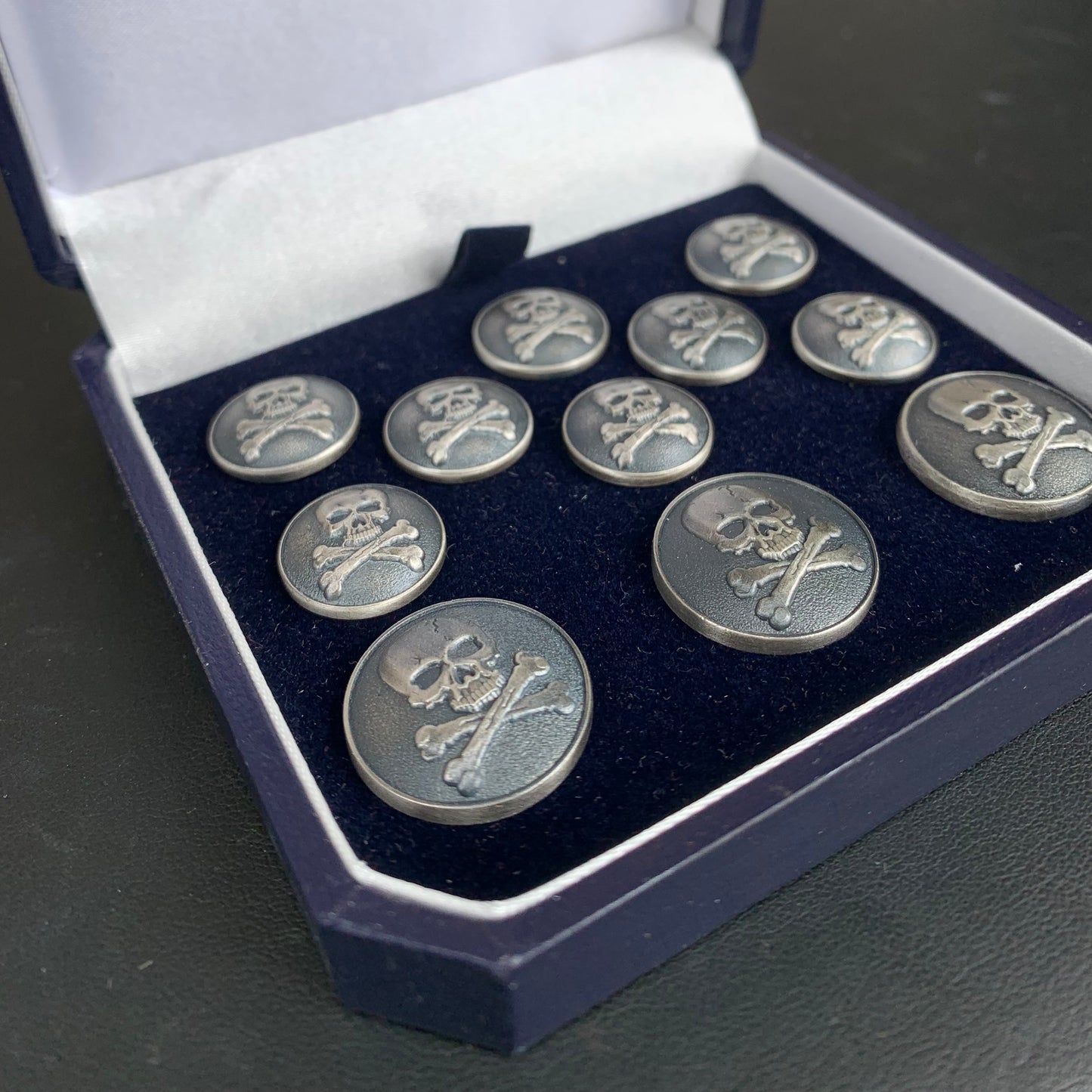 Skull and Cross Bones Blazer Buttons | Antique Silver Plated Blazer Buttons | Made in England | Benson and Clegg, London