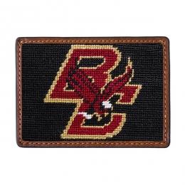 Needlepoint Collection | Boston College Needlepoint Card Wallet | 4 by 3 Inch | Maroon and Black| Smathers and Branson-Card Wallet-Sterling-and-Burke