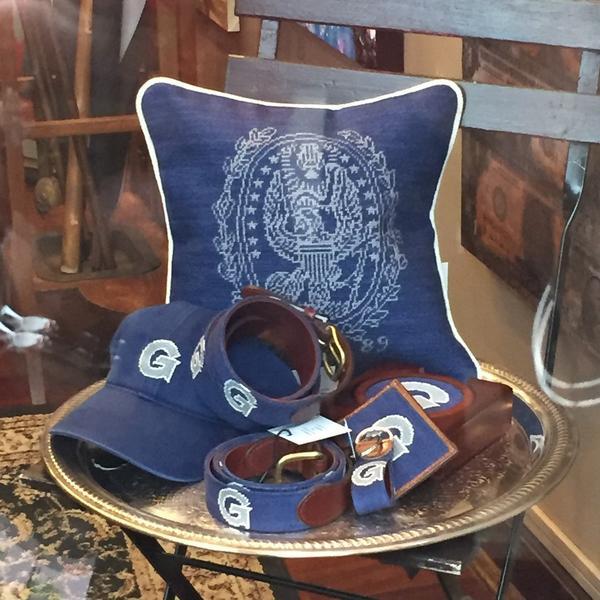 Needlepoint Collection | Georgetown University Needlepoint Hat | Hoya Ball Cap | Blue and Grey | Smathers and Branson-Hat-Sterling-and-Burke