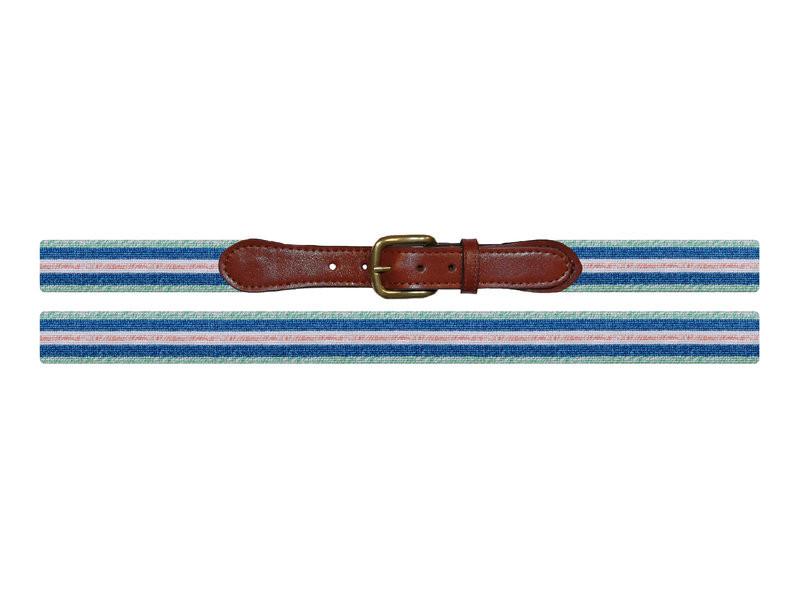 Needlepoint Collection | Surfer Stripe Needlepoint Belt | Mint, Blue, and Pink | Smathers and Branson-Belt-Sterling-and-Burke