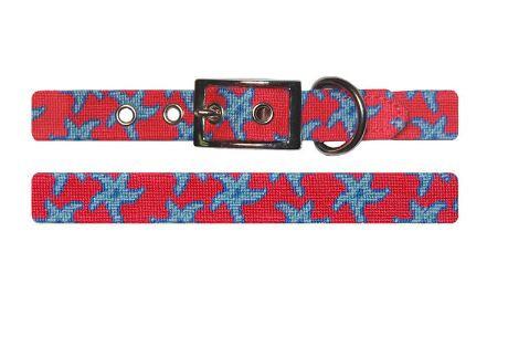 Needlepoint Collection | Starfish Needlepoint Dog Collar | Red and Blue | Smathers and Branson-Dog Accessories-Sterling-and-Burke