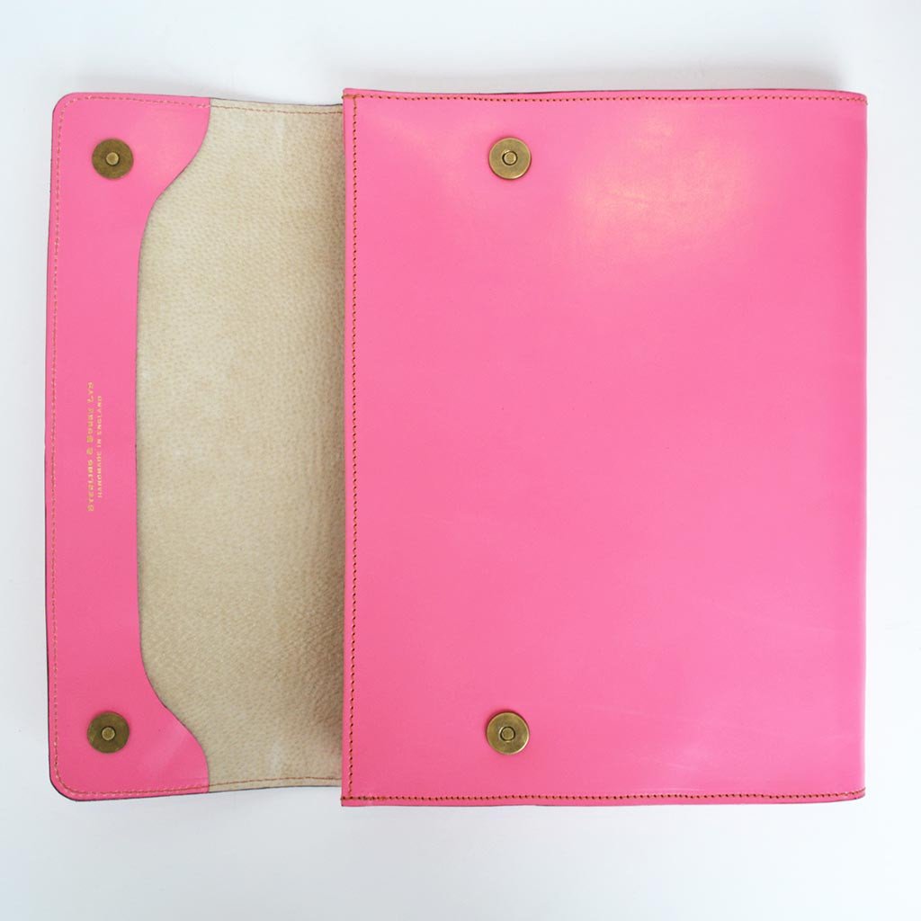 Letter Size Flap Over Portfolio | Magnetic Closure | Pink Bridle Hide | Hand Stitched in England | Bespoke Production | Sterling and Burke-Portfolio-Sterling-and-Burke