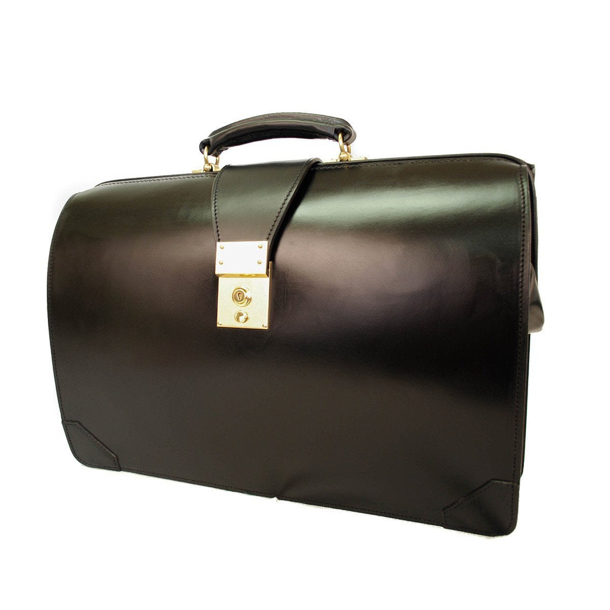 Top Frame Briefcase | Black Bridle with Green Skiver | English Bridle | Hand Stitched in England | Sterling and Burke-Top Frame-Sterling-and-Burke