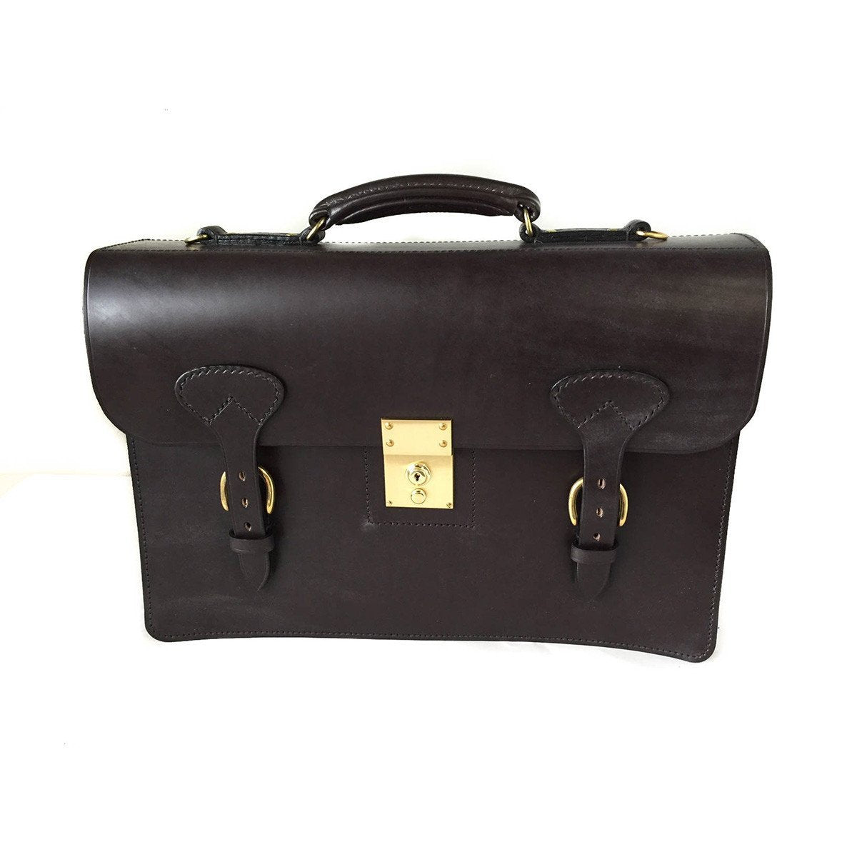 Triple Gusset with Short Straps, BESPOKE | Three Section Flap Over Briefcase | Hand Stitched | Brown English Bridle Leather | Sterling and Burke-Document Case-Sterling-and-Burke