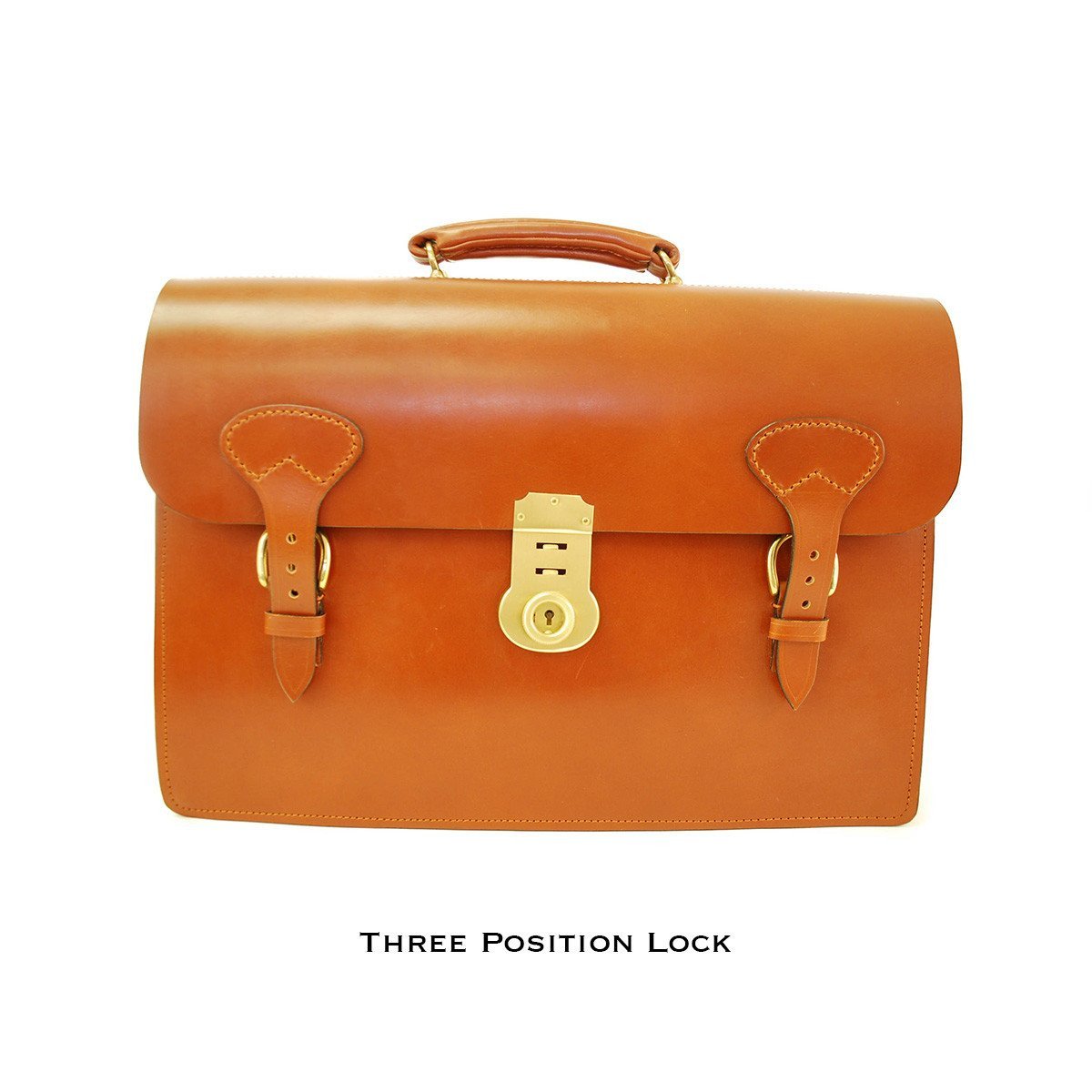 Triple Gusset with Short Straps, BESPOKE | Three Section Flap Over Briefcase | Hand Stitched | Brown English Bridle Leather | Sterling and Burke-Document Case-Sterling-and-Burke