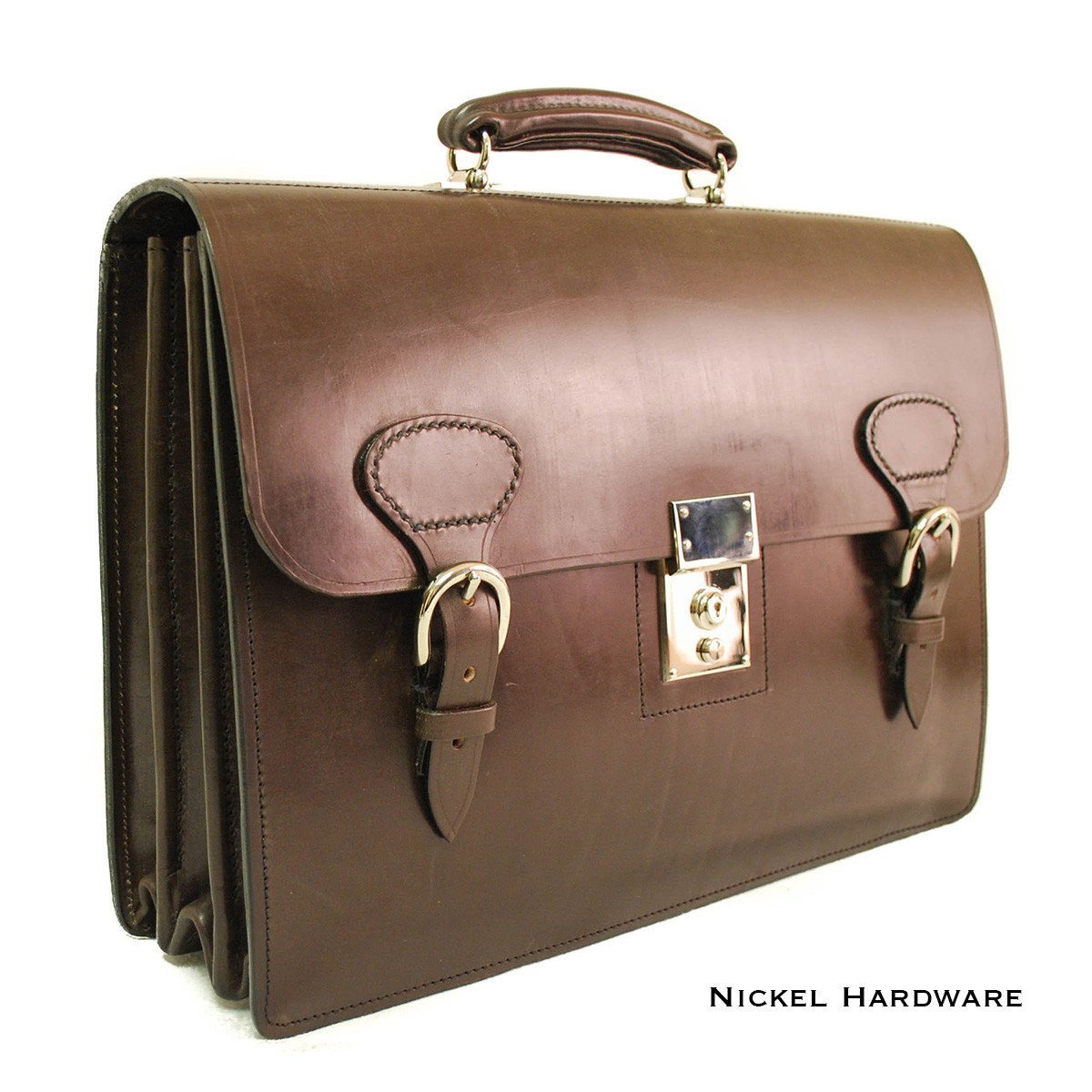 Triple Gusset with Short Straps, BESPOKE | Three Section Flap Over Briefcase | Hand Stitched | Brown English Bridle Leather | Sterling and Burke-Document Case-Sterling-and-Burke