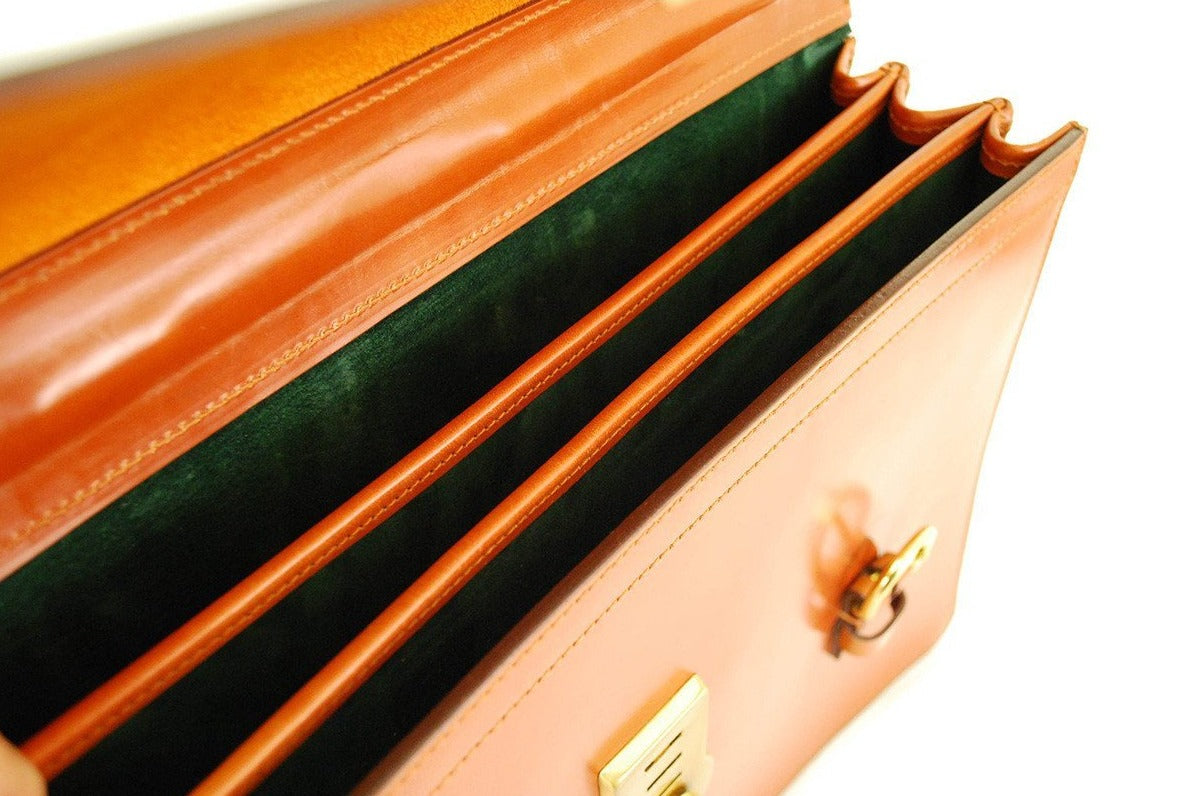 Triple Gusset with Short Straps, BESPOKE | Three Section Flap Over Briefcase | Hand Stitched | Brown English Bridle Leather | Sterling and Burke-Document Case-Sterling-and-Burke