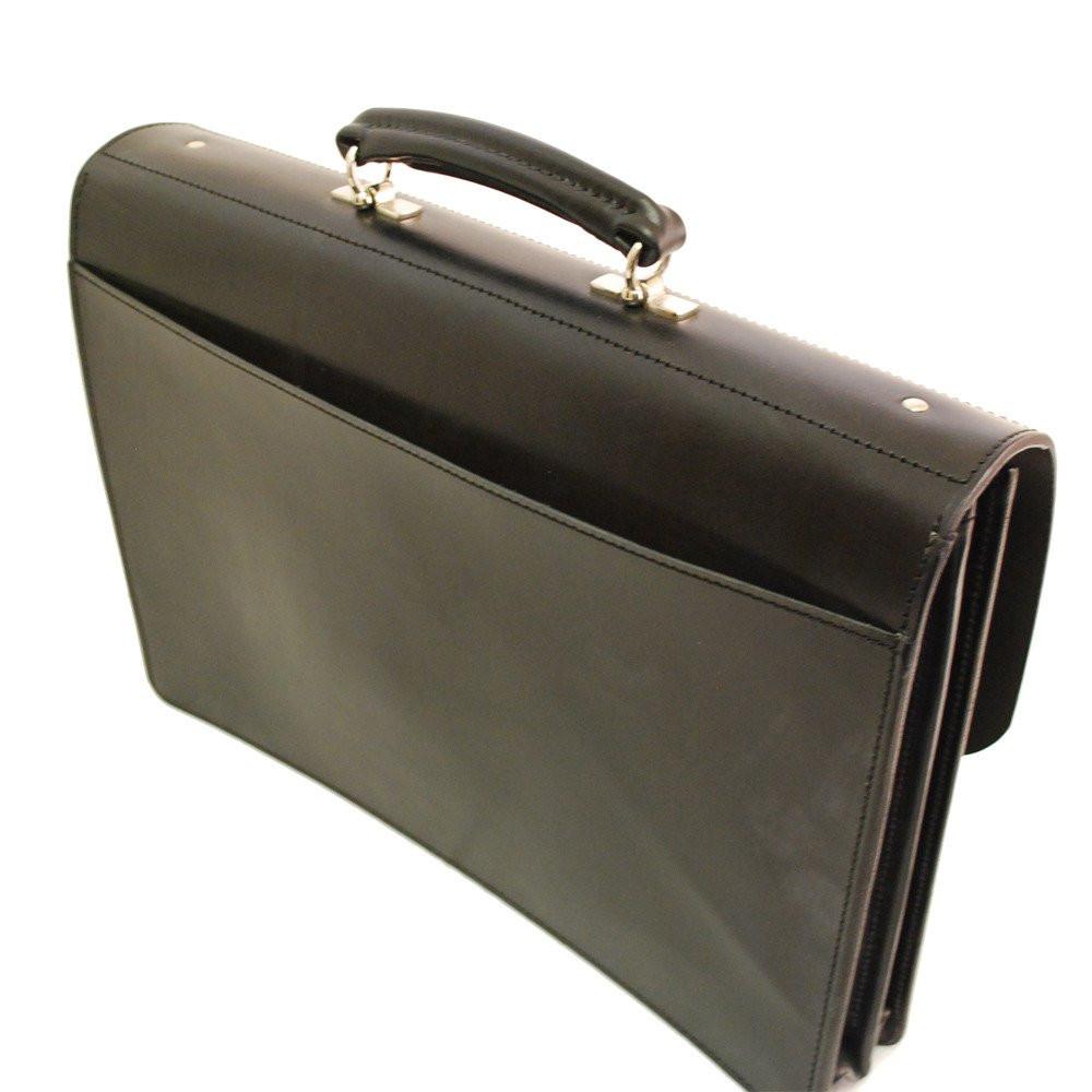 Twin Gusset Document Case | Dark London Tan English Bridle Leather | Two Section Flap Over Briefcase | Hand Stitched in England | Sterling and Burke-Document Case-Sterling-and-Burke