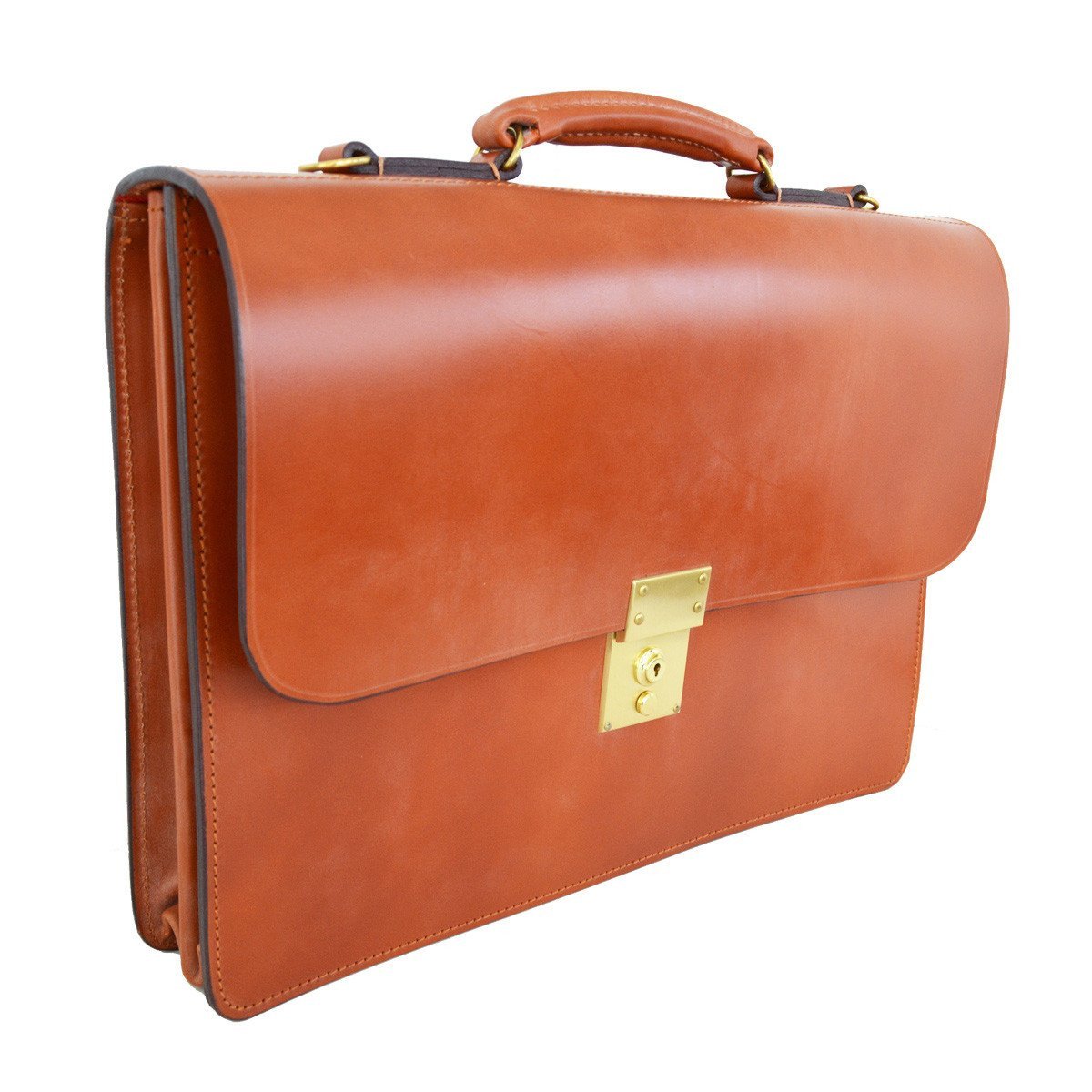 Twin Gusset Document Case, Dark London Tan | Two Section Flap Over Briefcase | Hand Stitched | Brown English Bridle Leather | Sterling and Burke-Document Case-Sterling-and-Burke