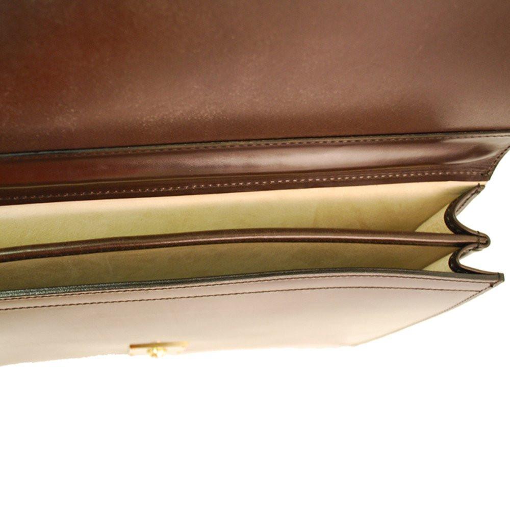 Twin Gusset Document Case | Dark London Tan English Bridle Leather | Two Section Flap Over Briefcase | Hand Stitched in England | Sterling and Burke-Document Case-Sterling-and-Burke