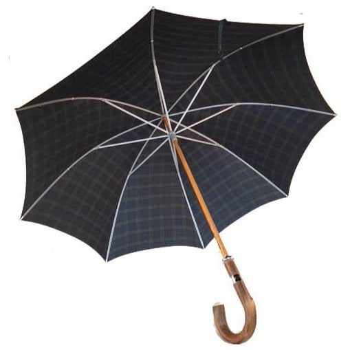Classic Doorman's Umbrella | Wood Shaft | Chestnut Handle | Size 27 | Black-Watch Tartan Canopy-Doorman Umbrella-Sterling-and-Burke