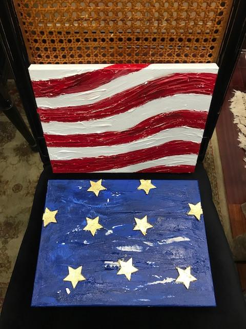 Justice Diptych Stars and Stripes, Original Mixed Media on Canvas, 12 by 18 inches-Mixed Media-Sterling-and-Burke