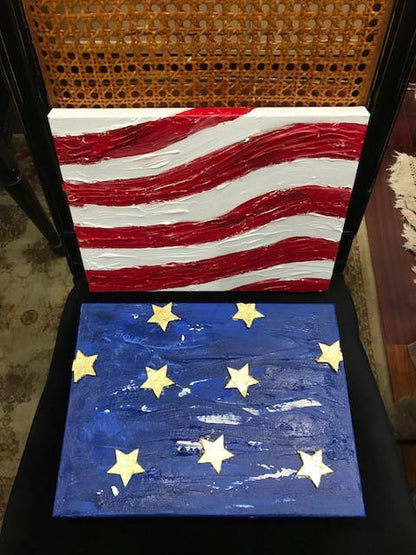 Justice Diptych Stars and Stripes, Original Mixed Media on Canvas, 12 by 18 inches-Mixed Media-Sterling-and-Burke